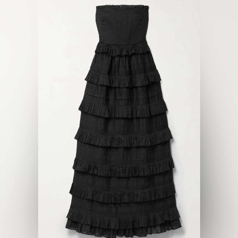Doen Operetta Strapless Ruffled Tiered Ramie-voile Maxi